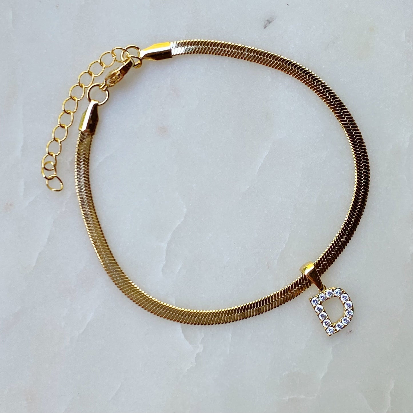 Herringbone Chain Initial Anklet by Ellisonyoung.com