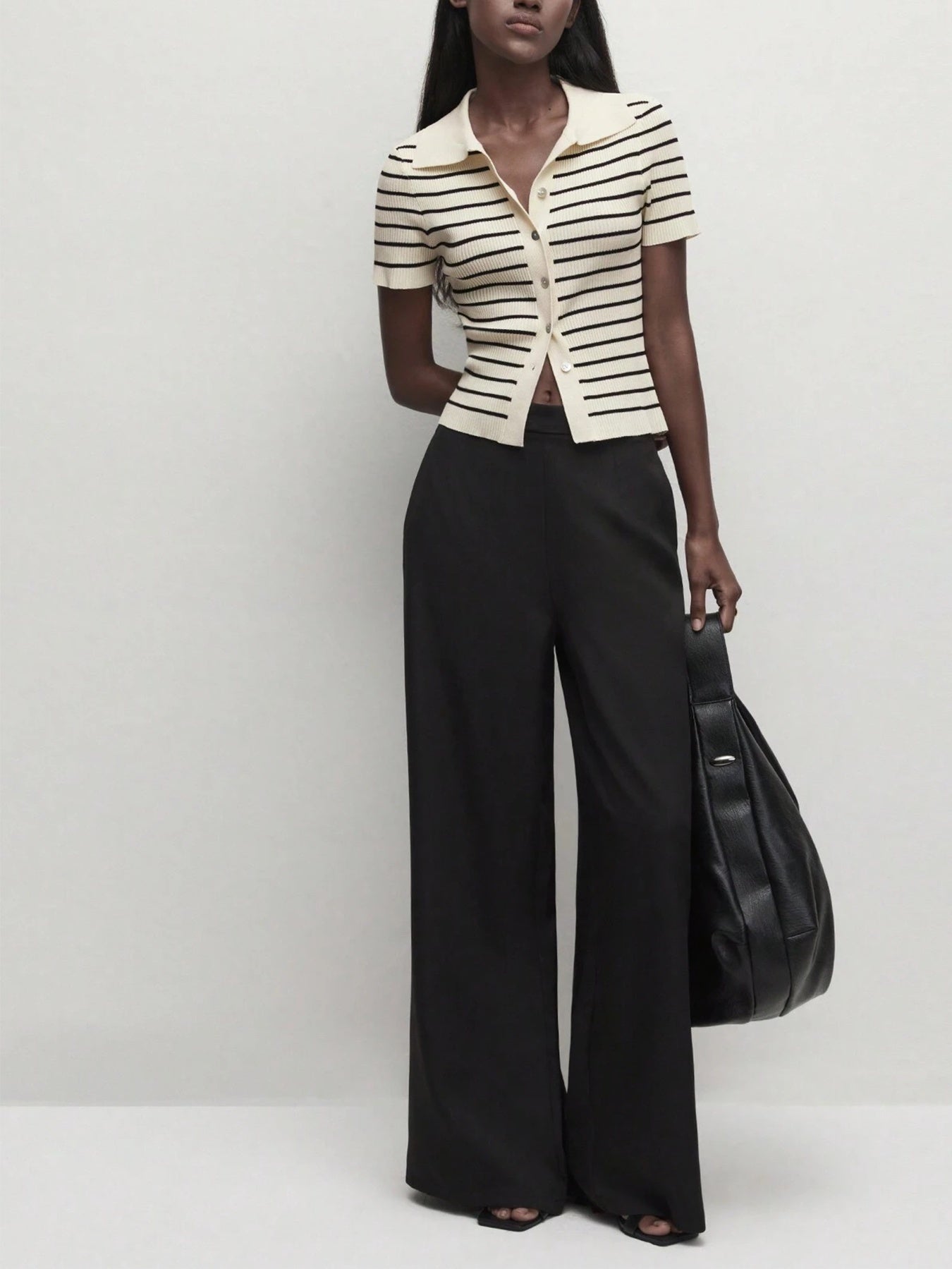 French Striped Short Sleeved Western-style Knitted Fabric