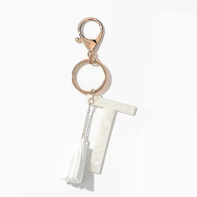 Tasseled Initial Key Chain, White by Ellisonyoung.com