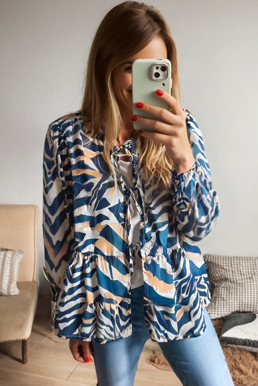 Blue Zebra Stripes Puff Sleeve Top