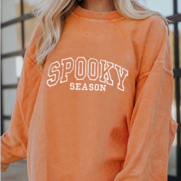 Orange Embroidered Letters And Graphics Twisted Ribbed Sweatshirt