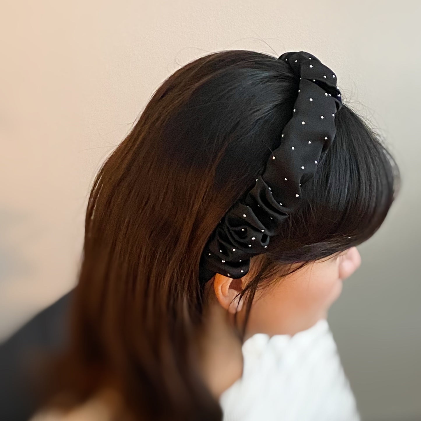 Scrunched Satin Jewel Dotted Headband by Ellisonyoung.com