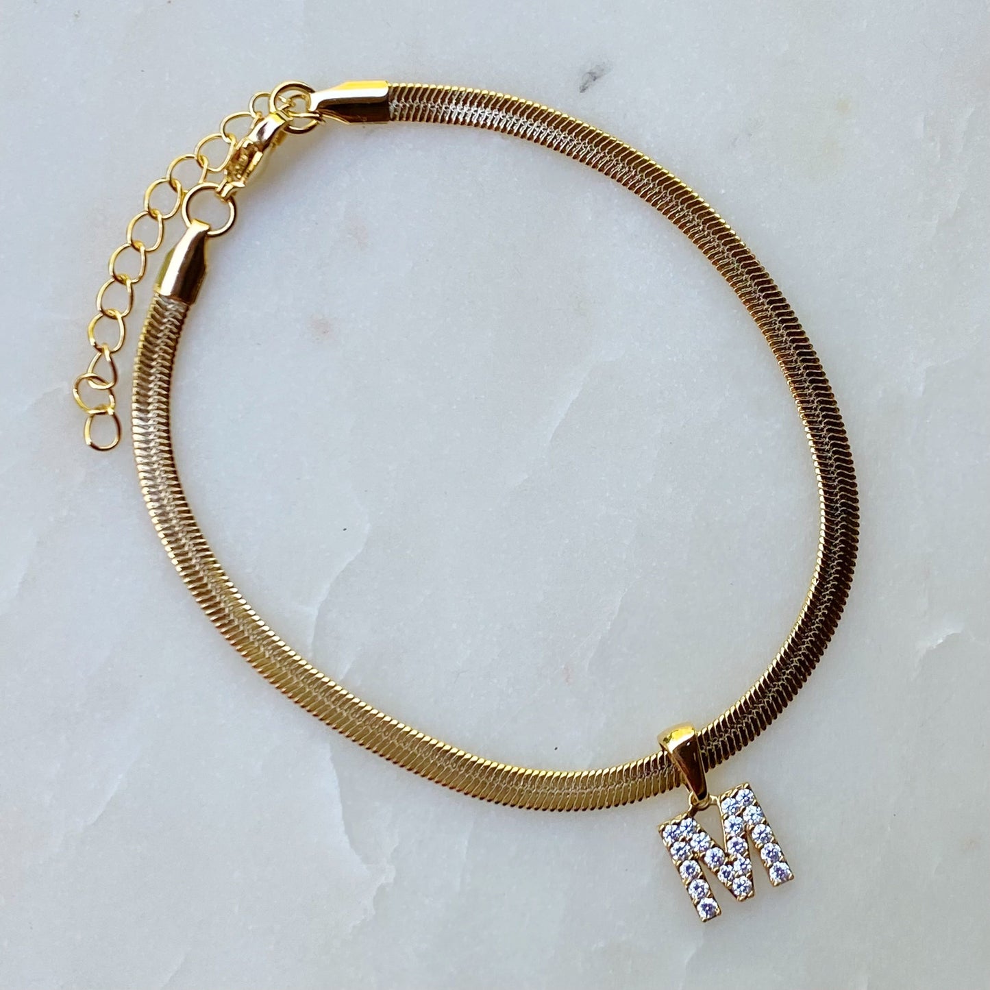 Herringbone Chain Initial Anklet by Ellisonyoung.com