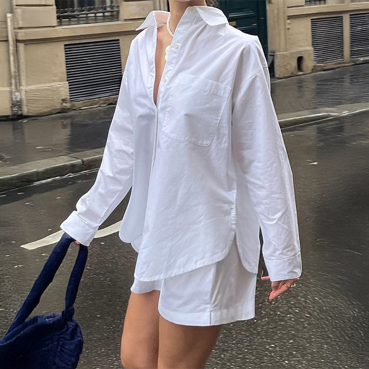 Leisure Commute Simple Style Solid Color Cardigan Pocket Top Long Sleeve Shirt For Women