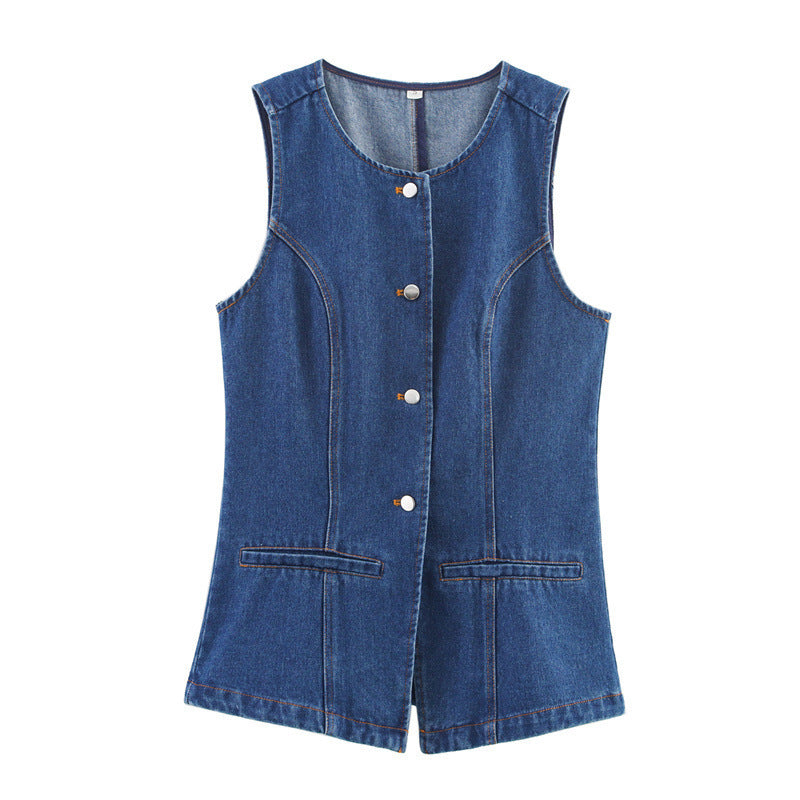 Design Tight Waist Two Colors Denim Waistcoat Vest