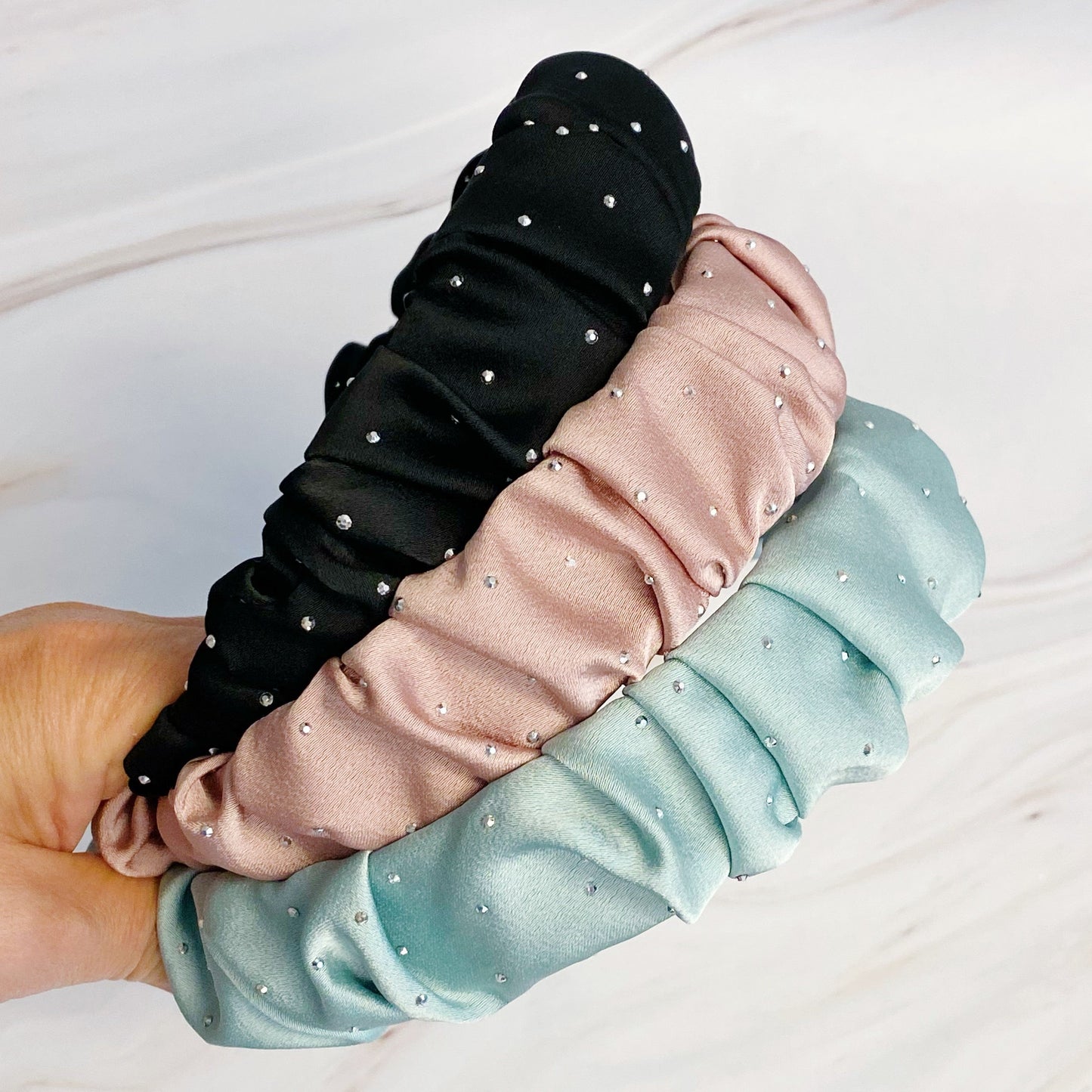 Scrunched Satin Jewel Dotted Headband by Ellisonyoung.com