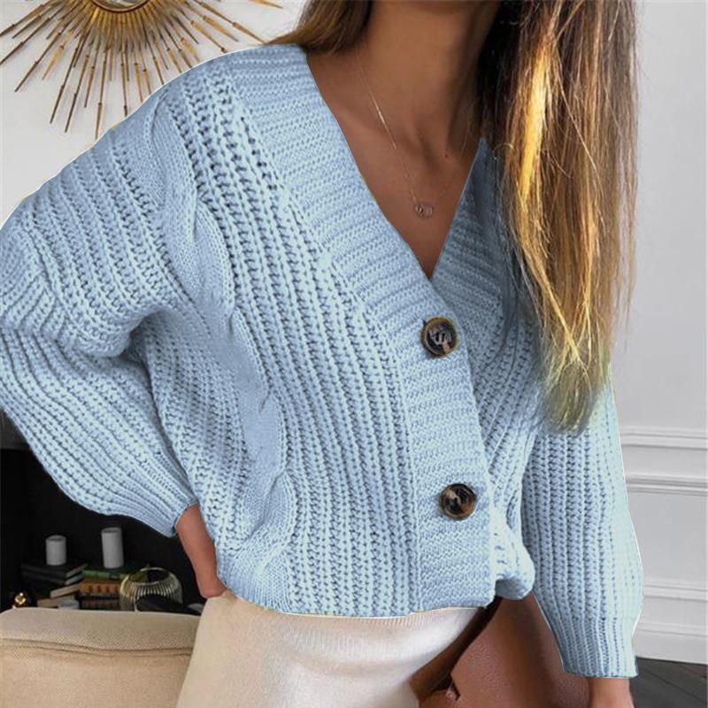Button sweater coat women loose thick wool twist knit sweater