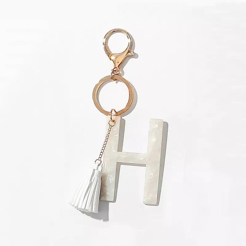 Tasseled Initial Key Chain, White by Ellisonyoung.com