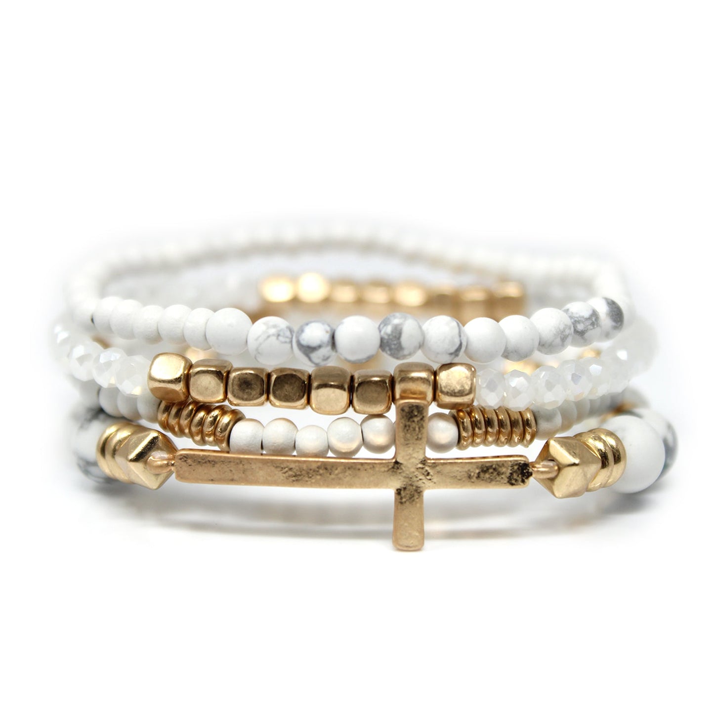 Set Of 4, Stone And Wooden Beads Bracelet by Ellisonyoung.com
