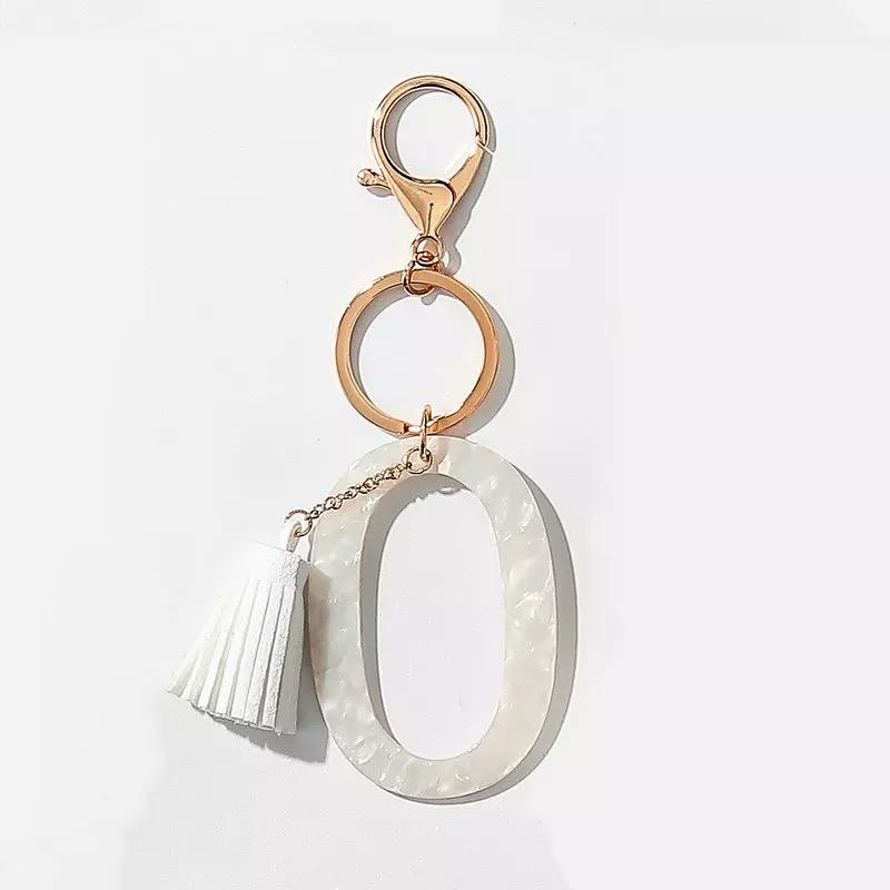 Tasseled Initial Key Chain, White by Ellisonyoung.com
