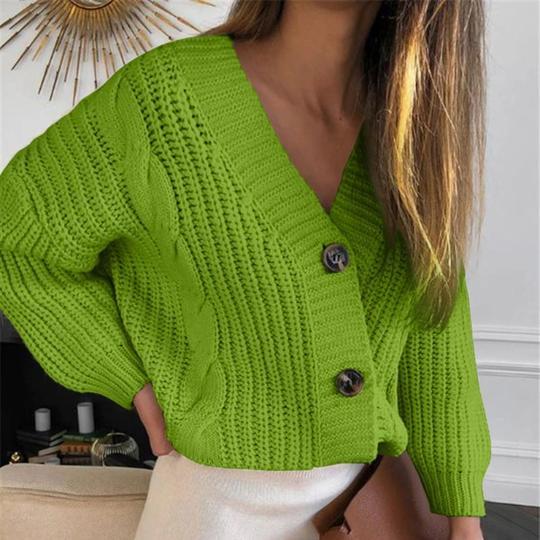 Button sweater coat women loose thick wool twist knit sweater