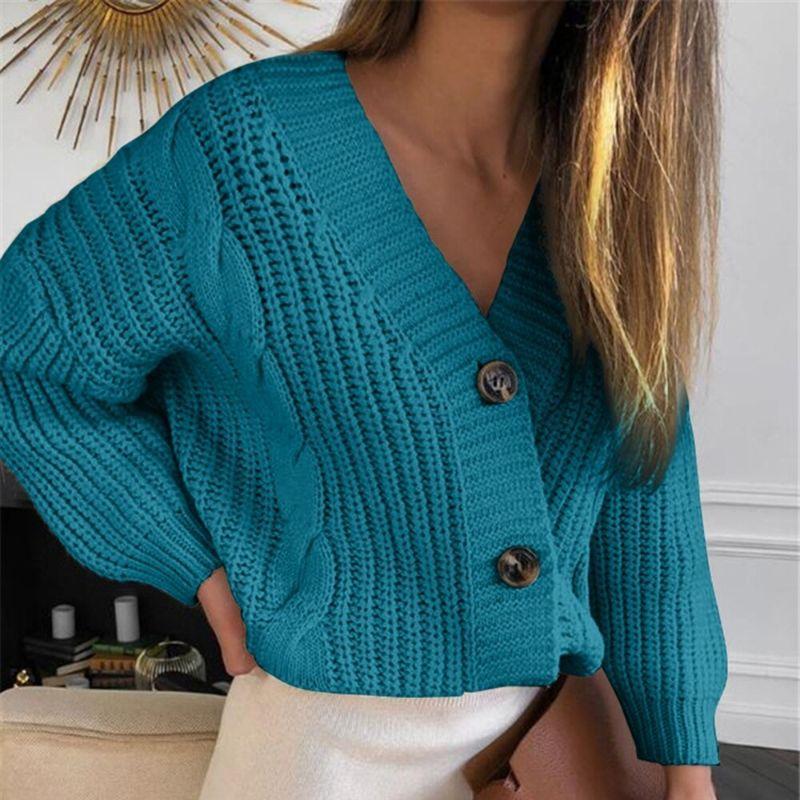 Button sweater coat women loose thick wool twist knit sweater