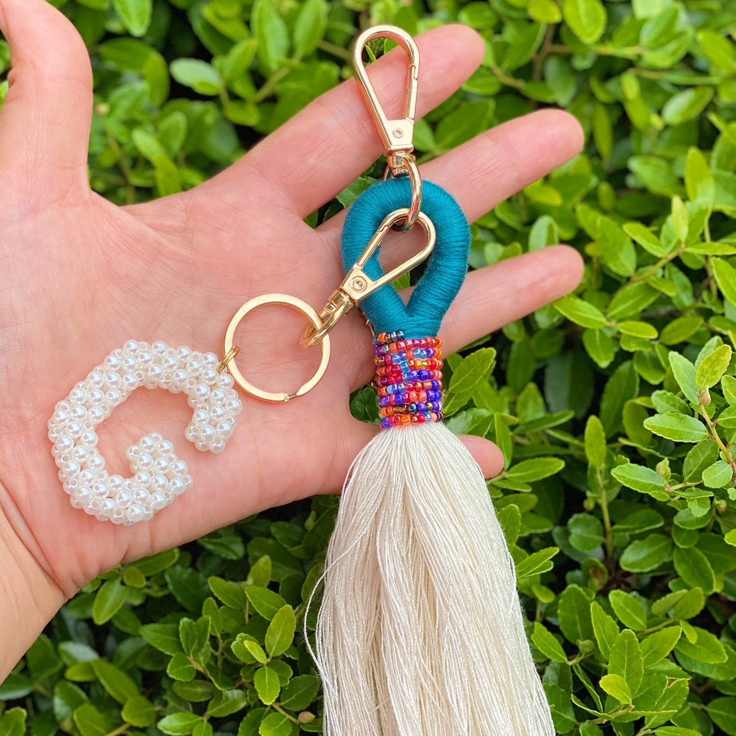 Hand Knitted Retro Pearl Initial Key Chain by Ellisonyoung.com