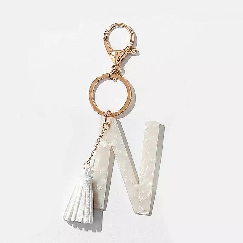 Tasseled Initial Key Chain, White by Ellisonyoung.com
