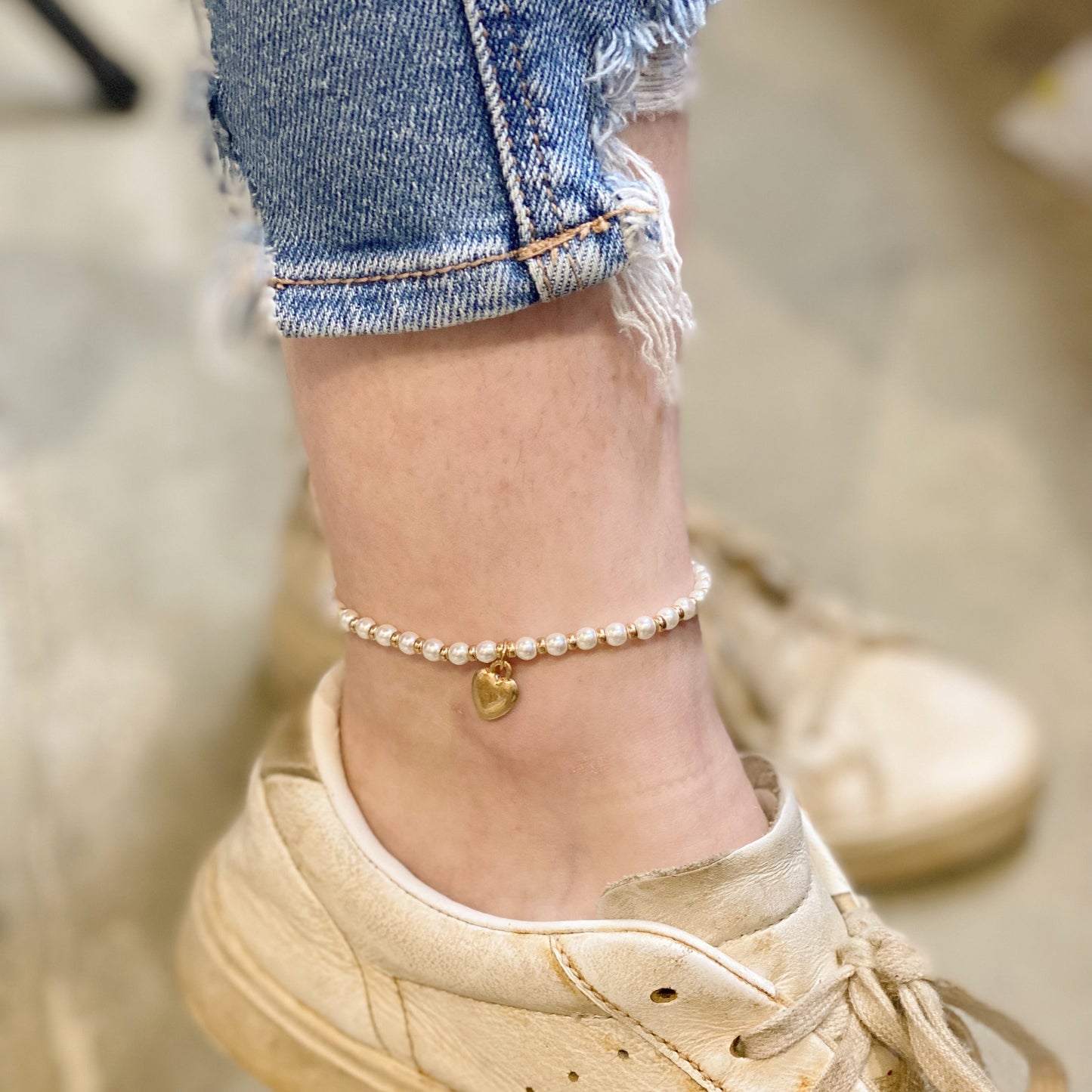 Stone Bead Heart Anklet by Ellisonyoung.com