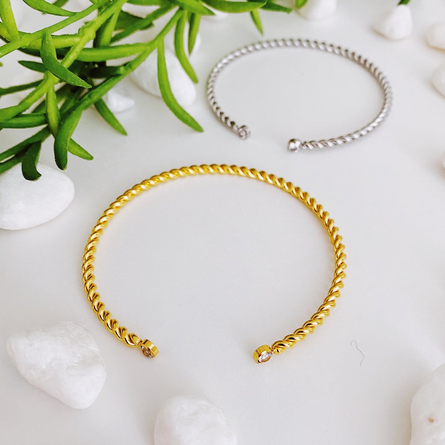 Slim And Cabled Open Bangle Bracelet by Ellisonyoung.com