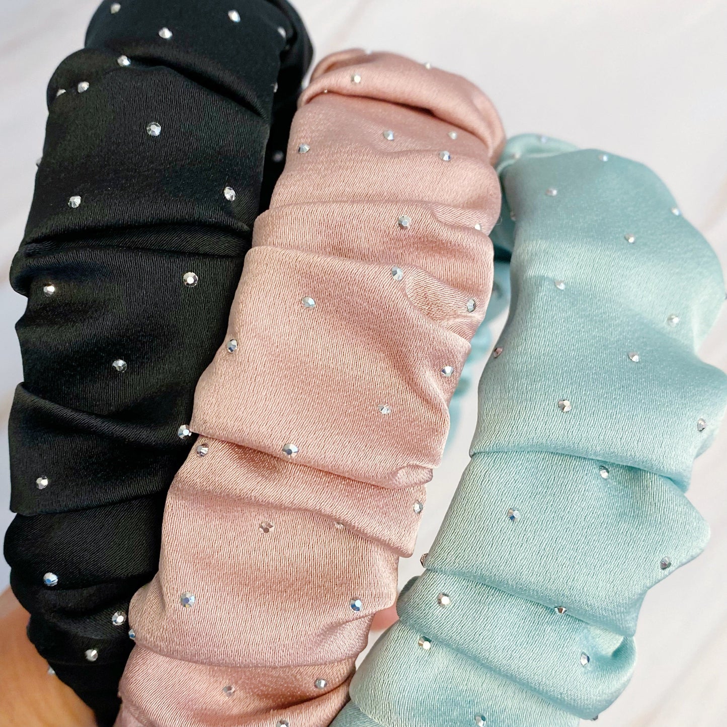 Scrunched Satin Jewel Dotted Headband by Ellisonyoung.com
