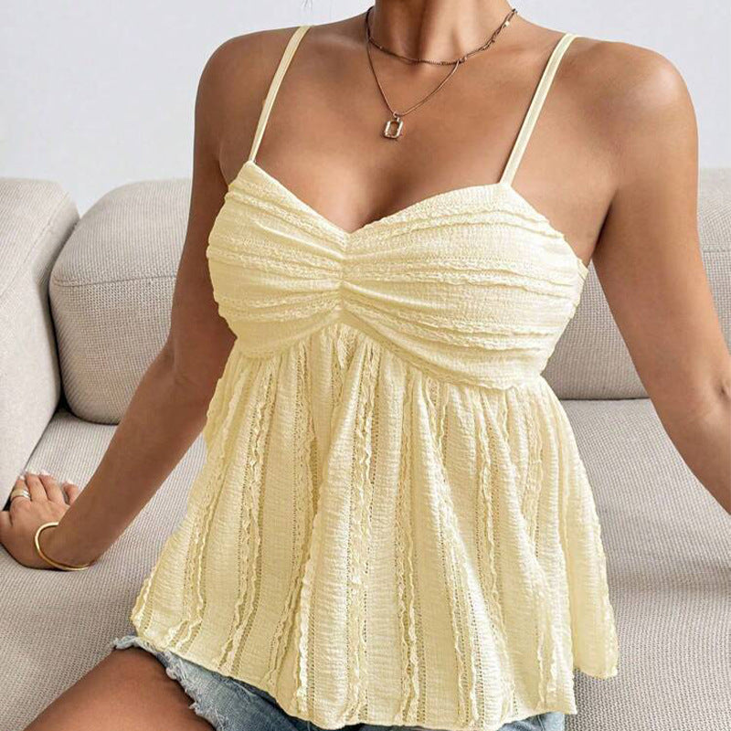 Summer European And American Vest Pleated Solid Color Top
