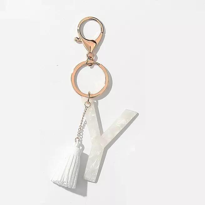 Tasseled Initial Key Chain, White by Ellisonyoung.com