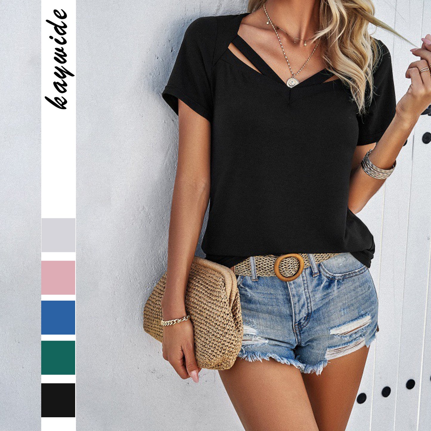 Temperament Leisure Solid Color Short-sleeved Top