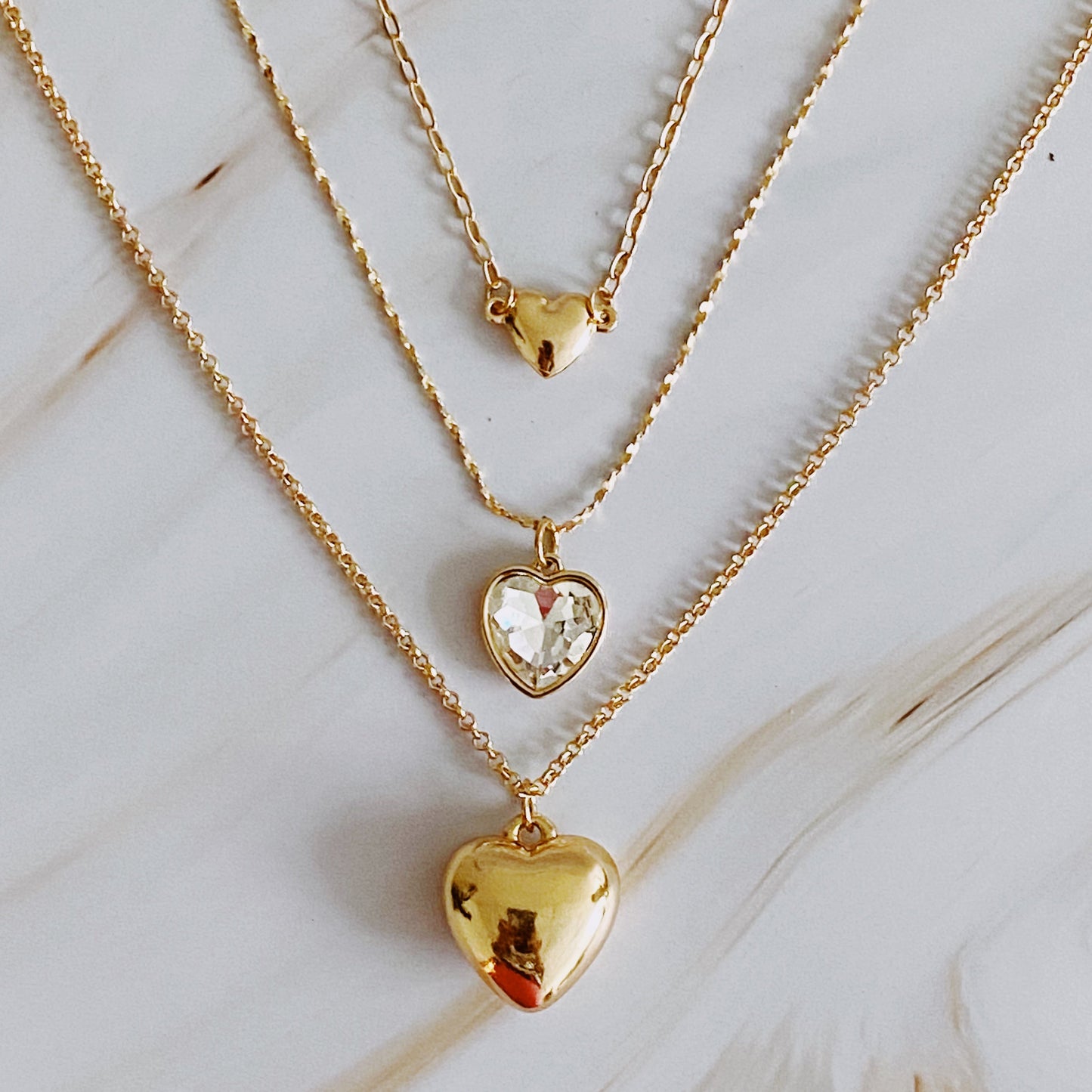 Triple Heart Pendant Necklace Set Of 3 by Ellisonyoung.com