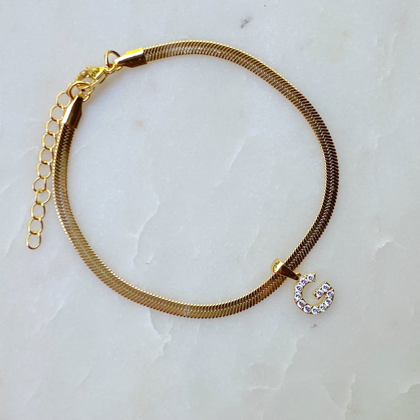 Herringbone Chain Initial Anklet by Ellisonyoung.com