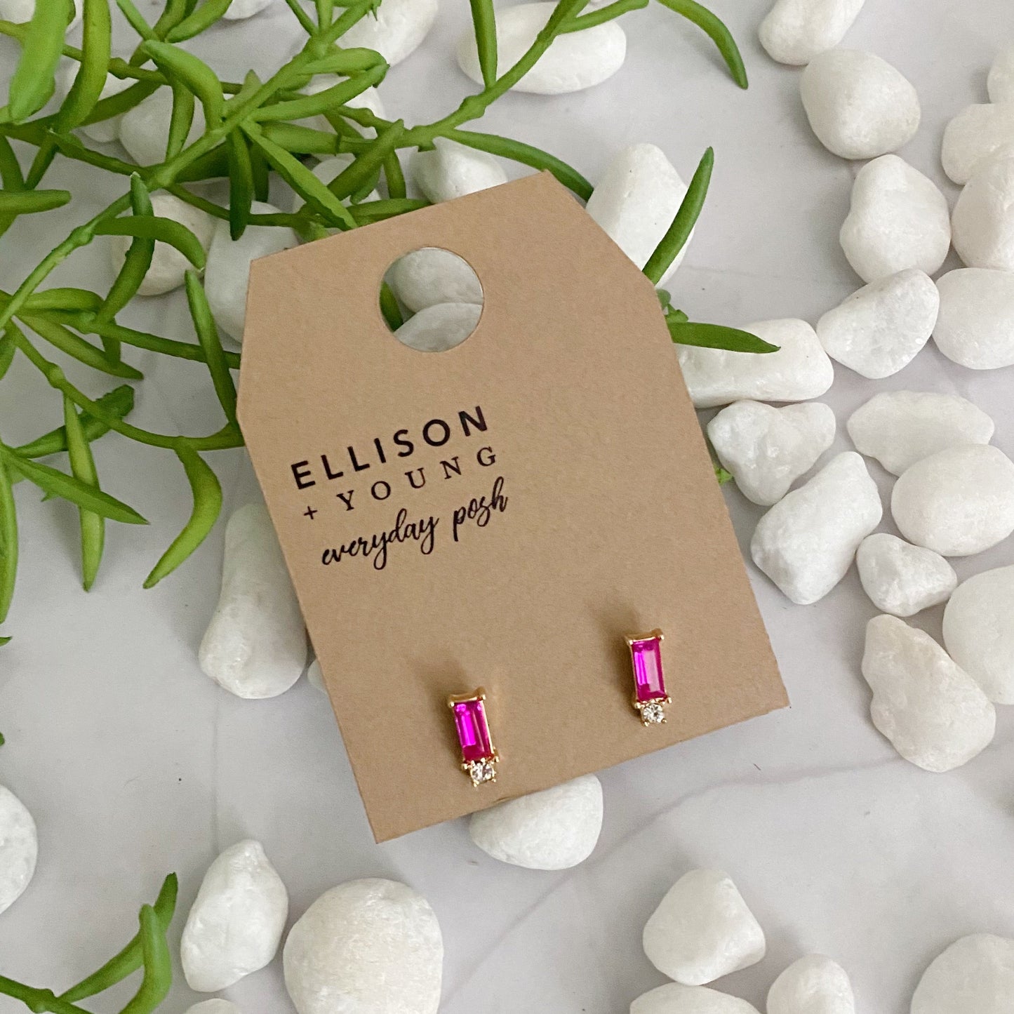 Baguette Cut Stone Stud Earrings by Ellisonyoung.com