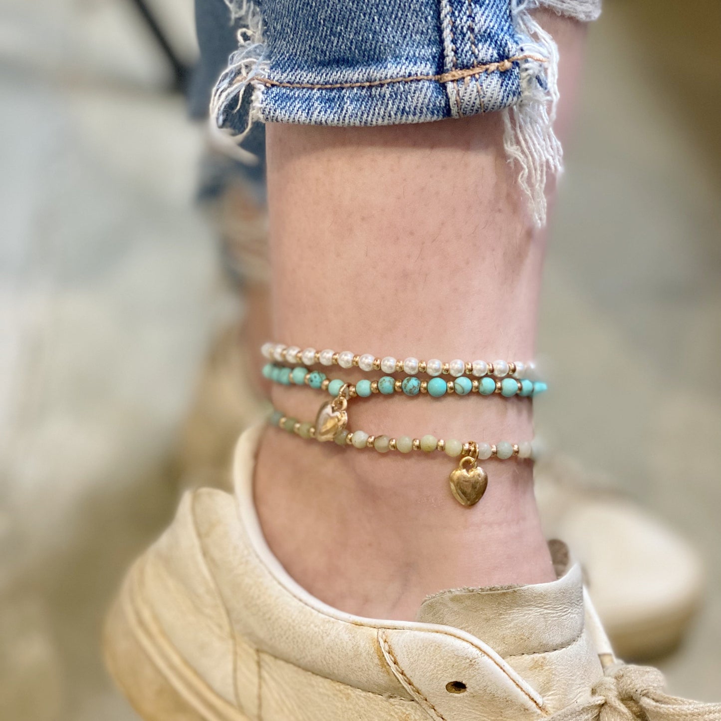Stone Bead Heart Anklet by Ellisonyoung.com