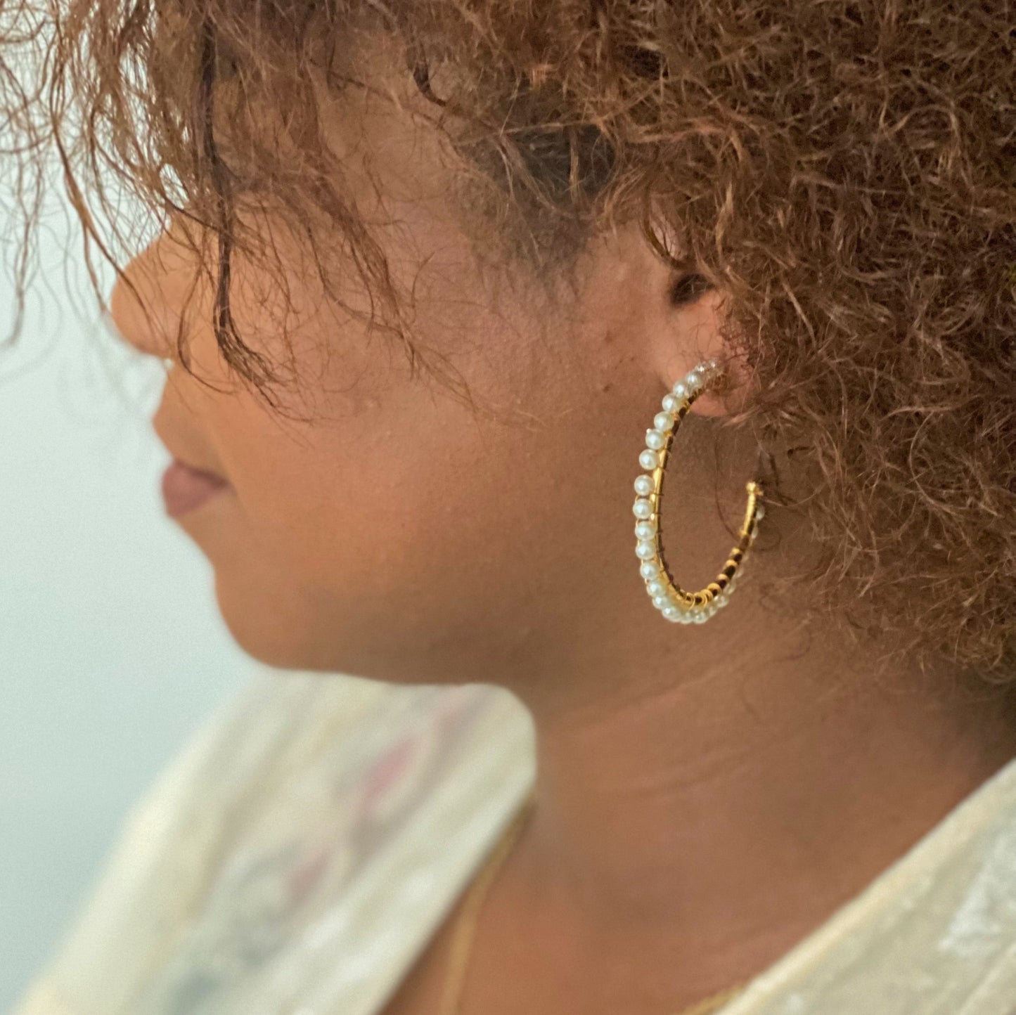 Precious Pearl Bead Hoop Earrings by Ellisonyoung.com