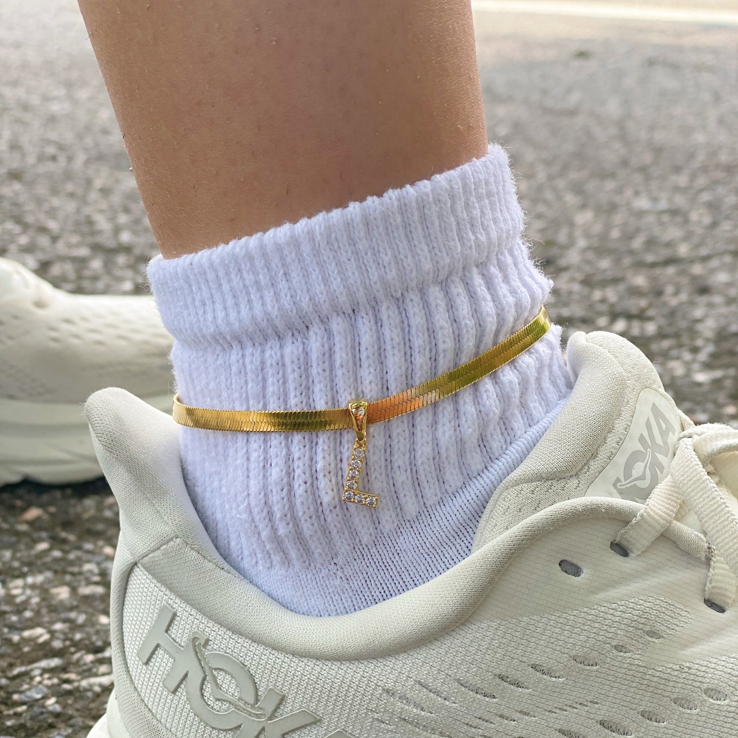 Herringbone Chain Initial Anklet by Ellisonyoung.com