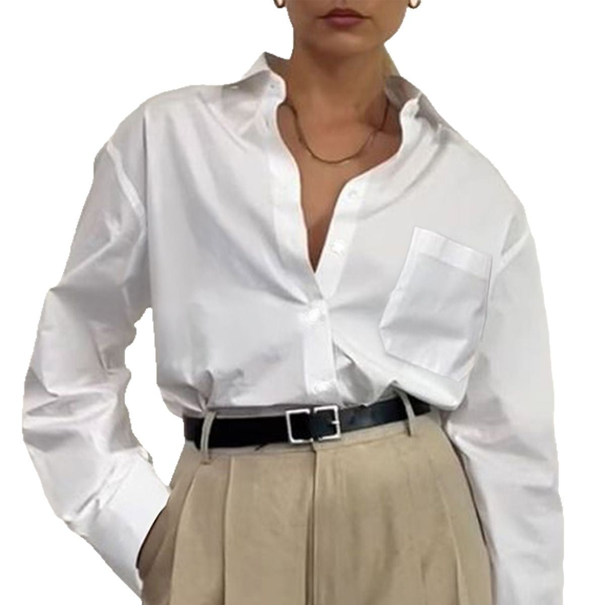 Leisure Commute Simple Style Solid Color Cardigan Pocket Top Long Sleeve Shirt For Women