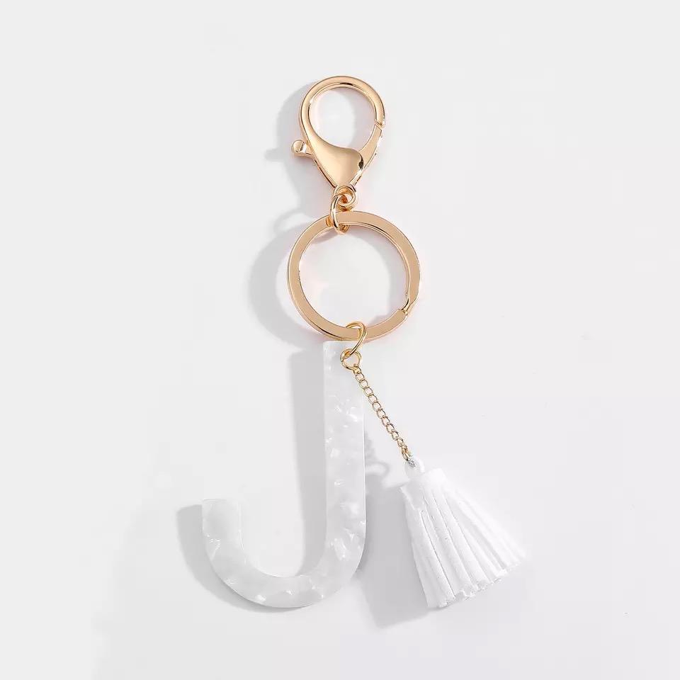 Tasseled Initial Key Chain, White by Ellisonyoung.com