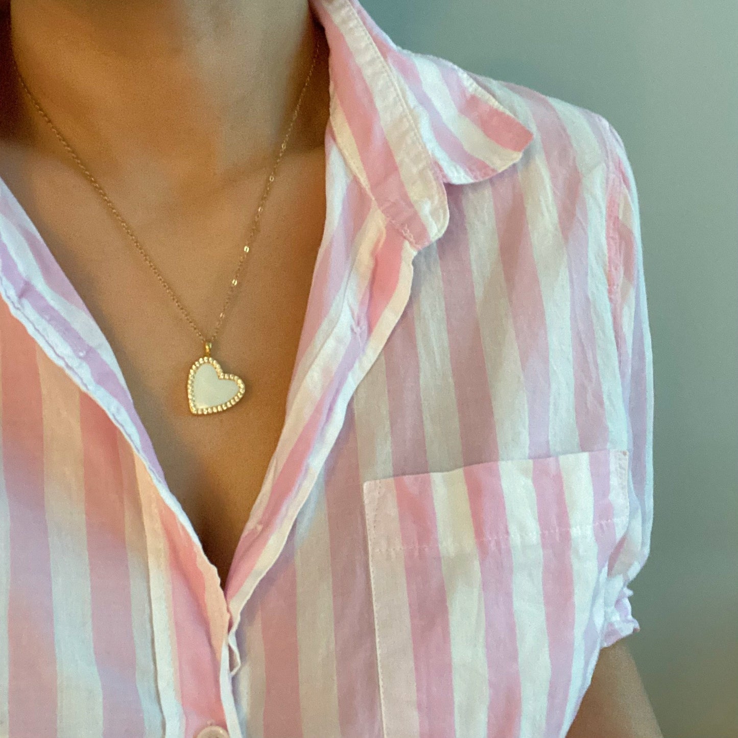 Shell Heart Locket Pendant Necklace by Ellisonyoung.com