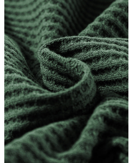 Blackish Green Waffle Knit Slim Fit Wrap V Neck Bodysuit