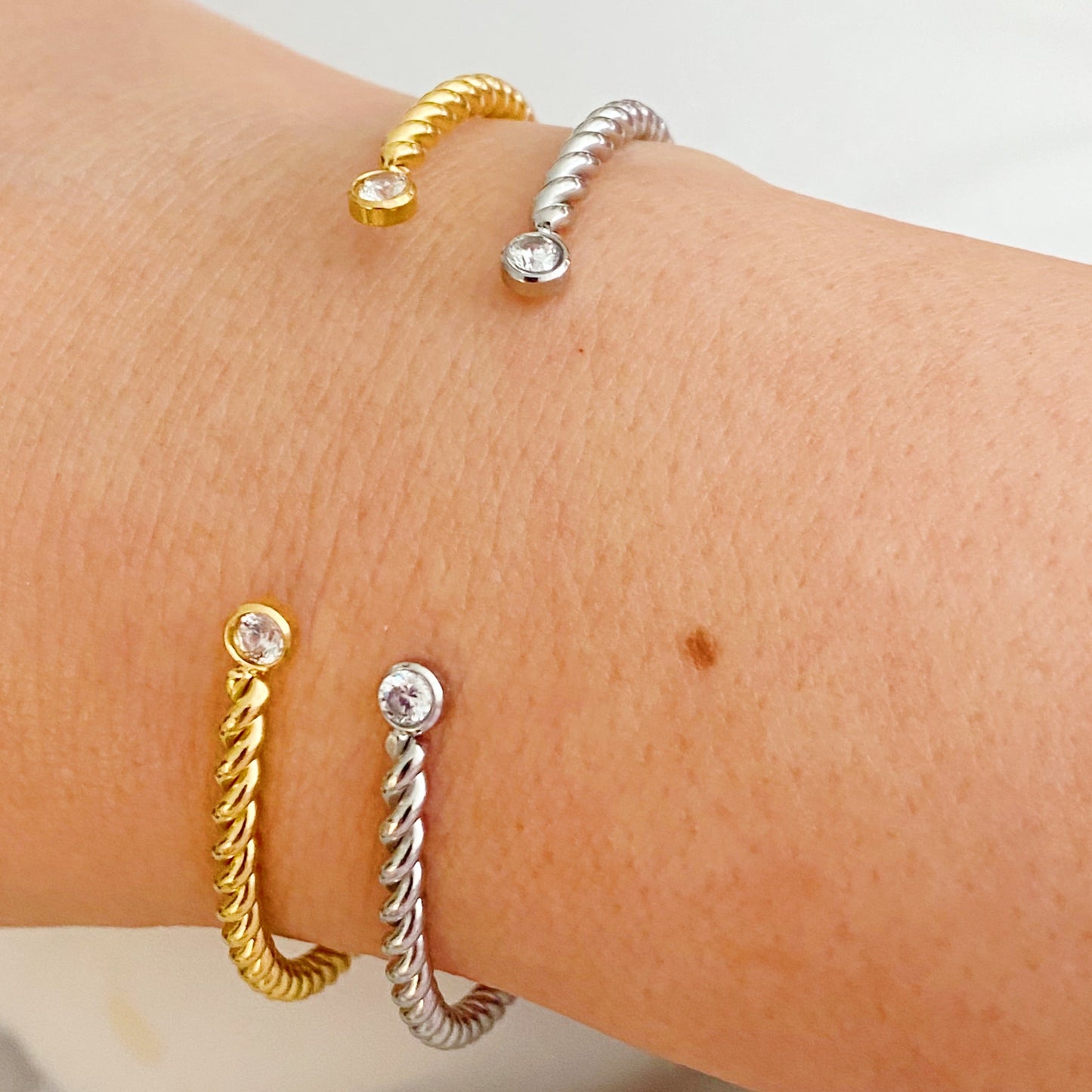 Slim And Cabled Open Bangle Bracelet by Ellisonyoung.com