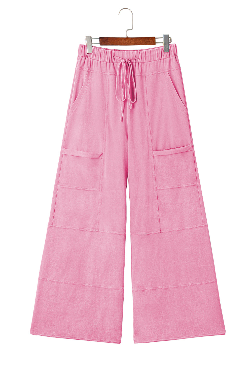 Bonbon Mineral Wash Exposed Seam Drawstring High Waist Wide Leg Cargo Pants