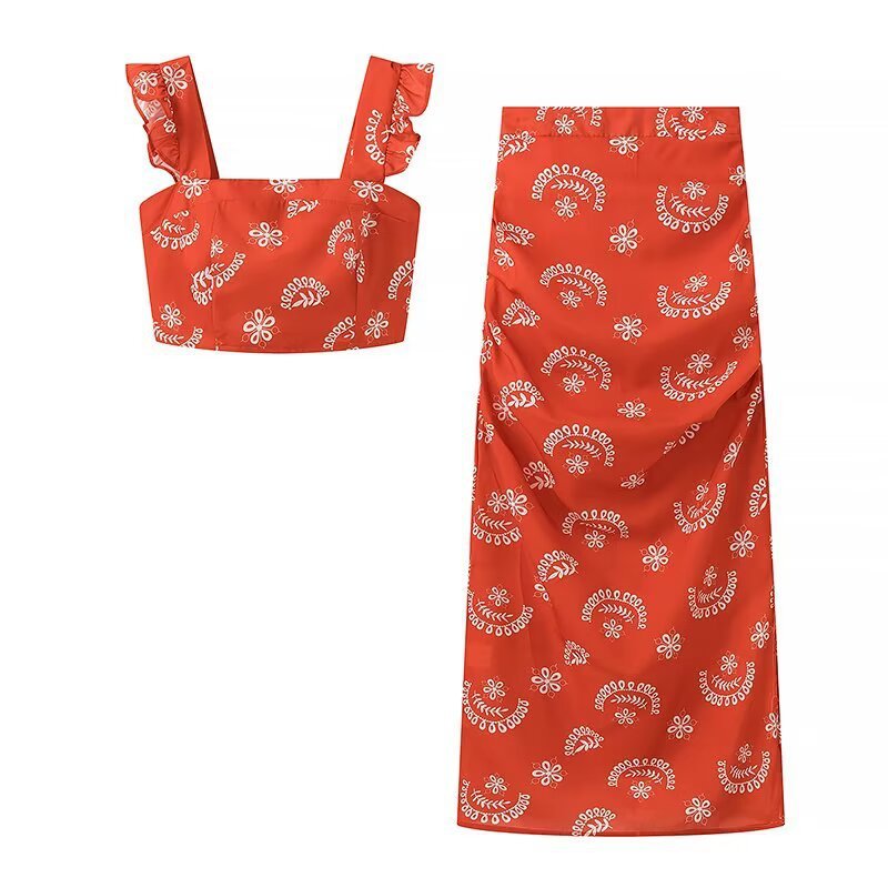 Casual Temperament Top Skirt Printing Suit