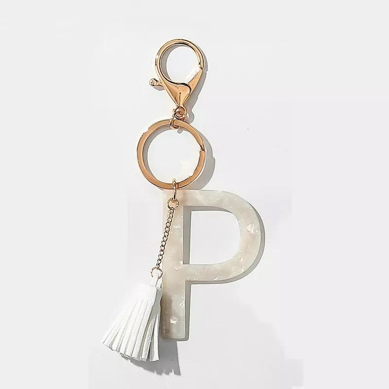 Tasseled Initial Key Chain, White by Ellisonyoung.com