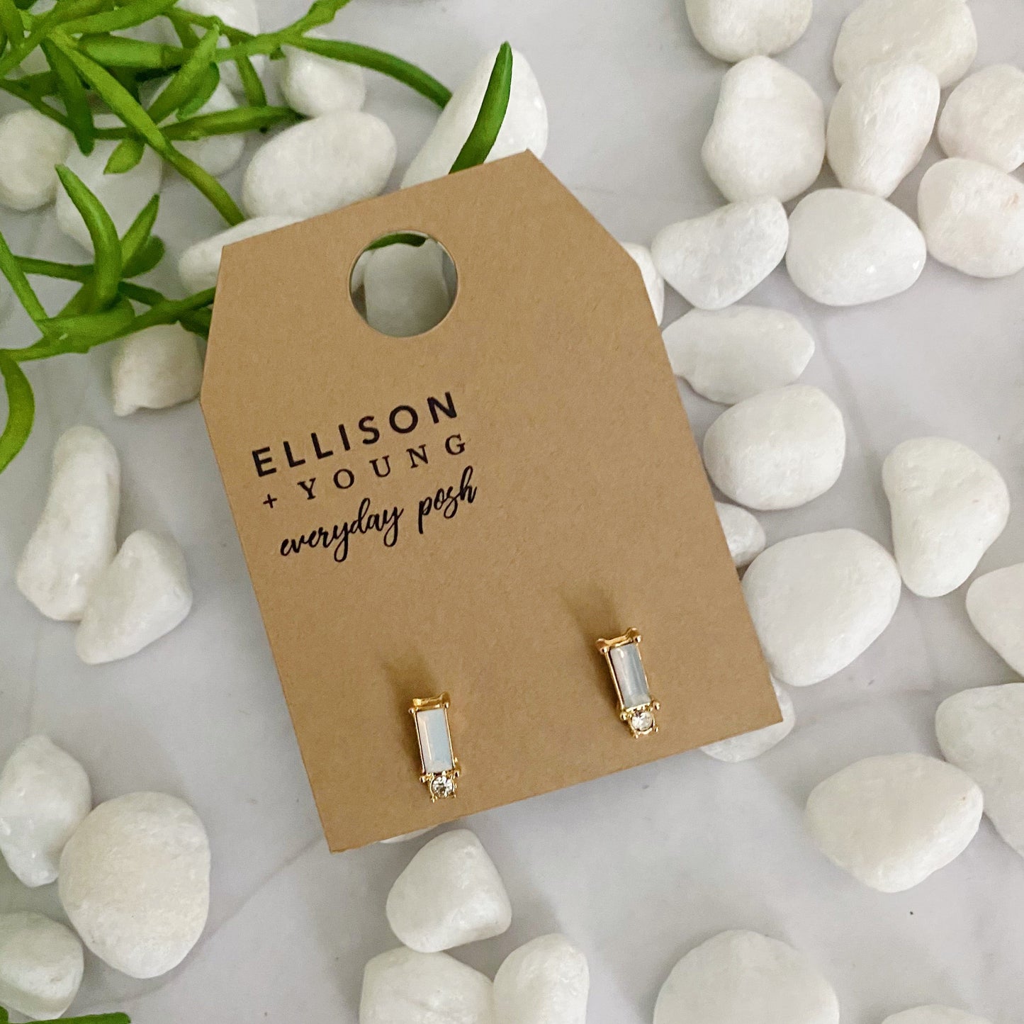 Baguette Cut Stone Stud Earrings by Ellisonyoung.com
