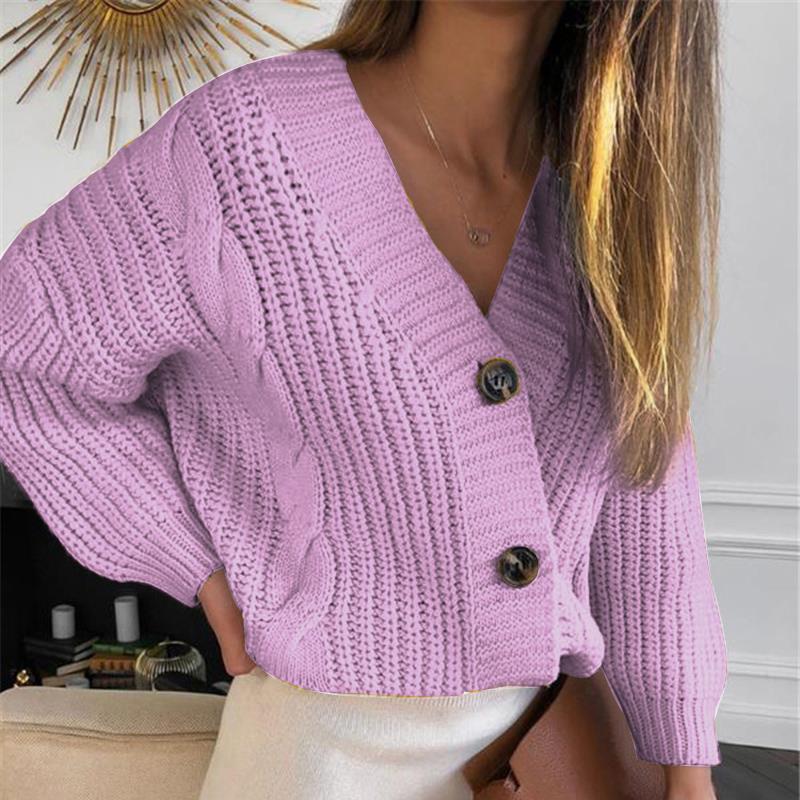 Button sweater coat women loose thick wool twist knit sweater