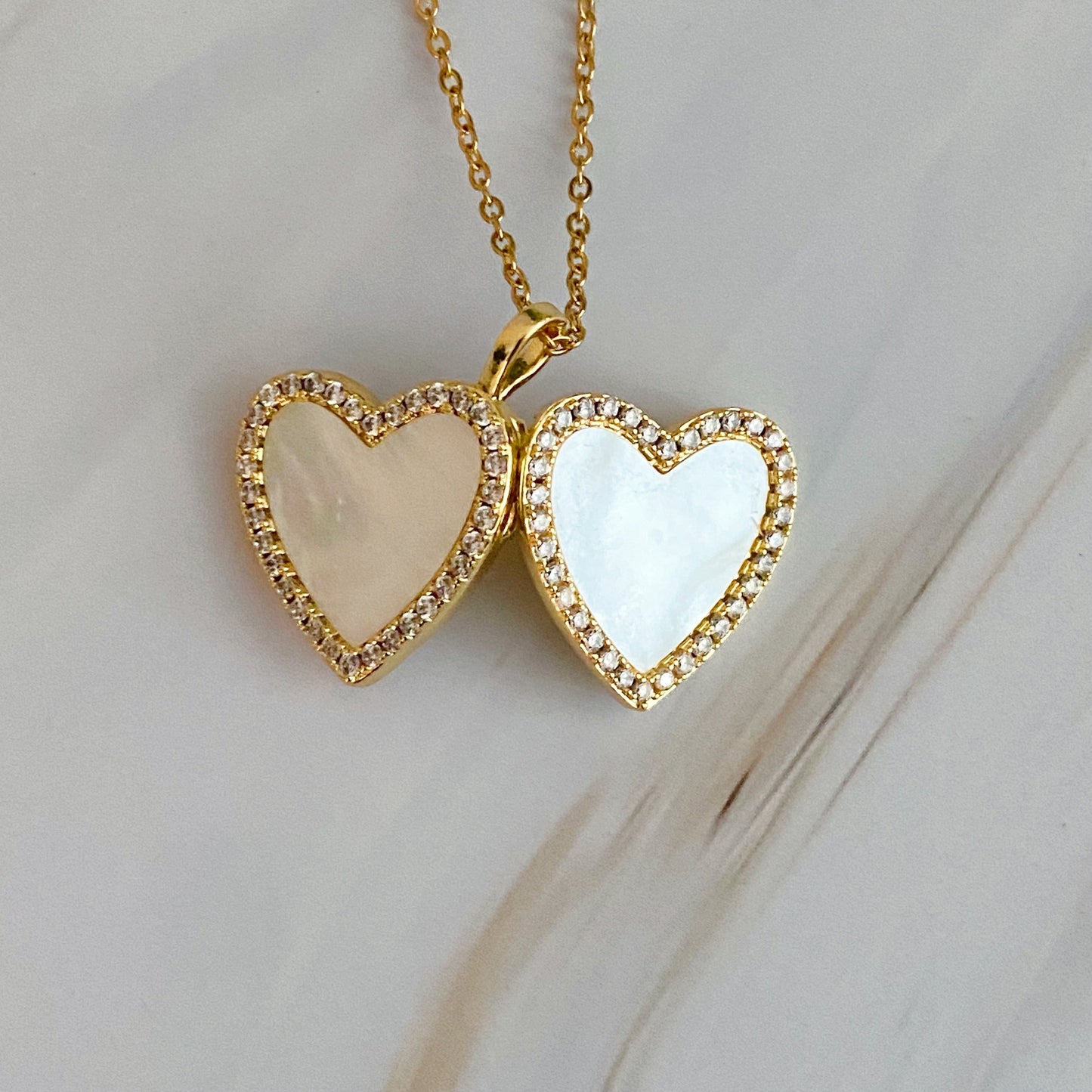 Shell Heart Locket Pendant Necklace by Ellisonyoung.com