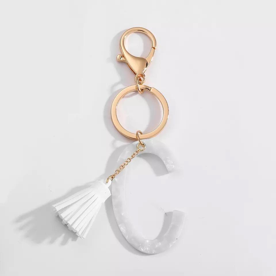 Tasseled Initial Key Chain, White by Ellisonyoung.com