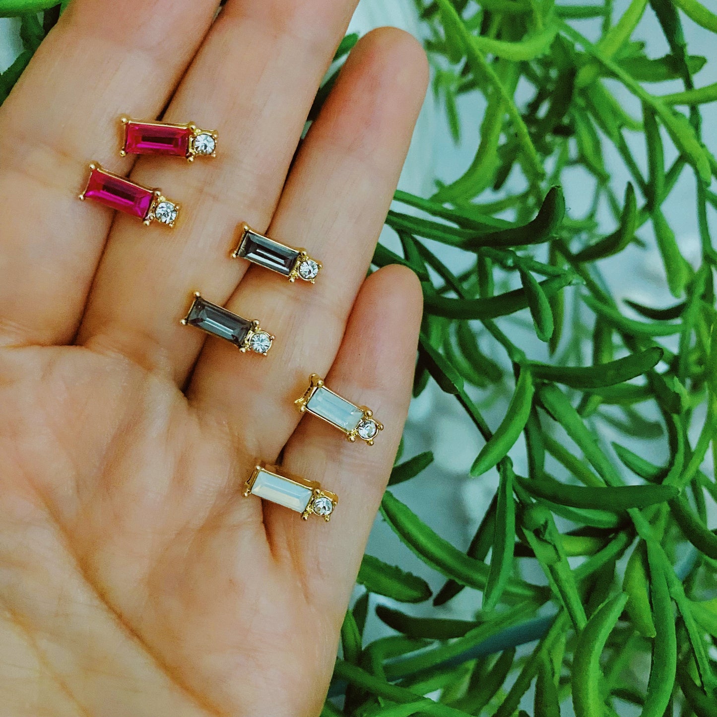 Baguette Cut Stone Stud Earrings by Ellisonyoung.com