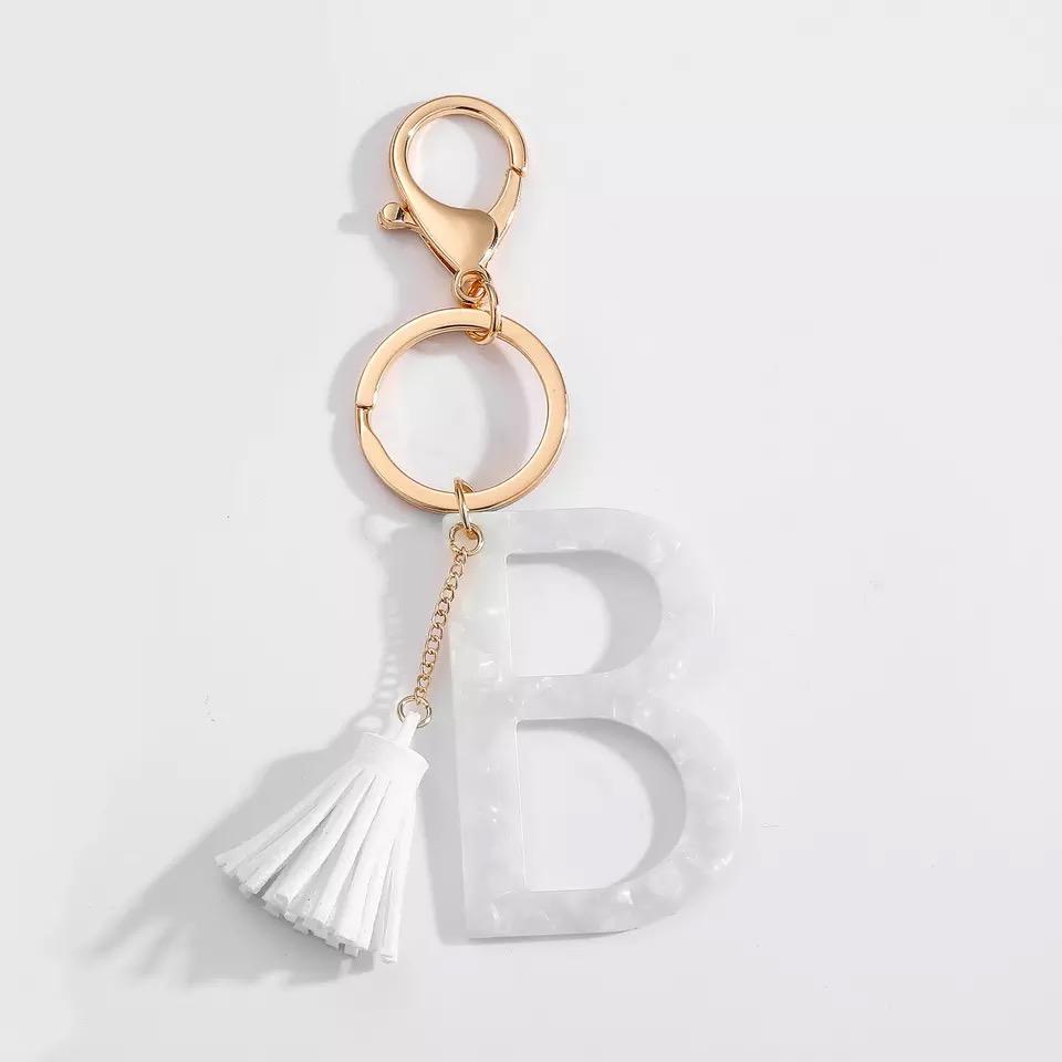 Tasseled Initial Key Chain, White by Ellisonyoung.com