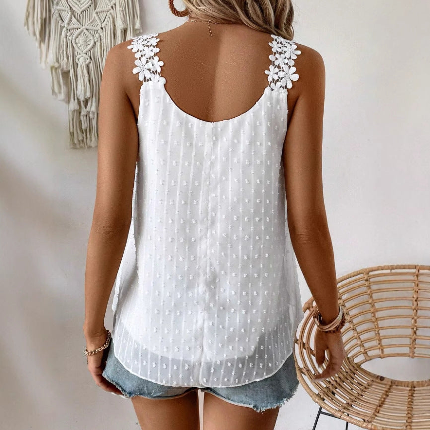 Women's Solid Color Bump Lace Sleeveless Vest