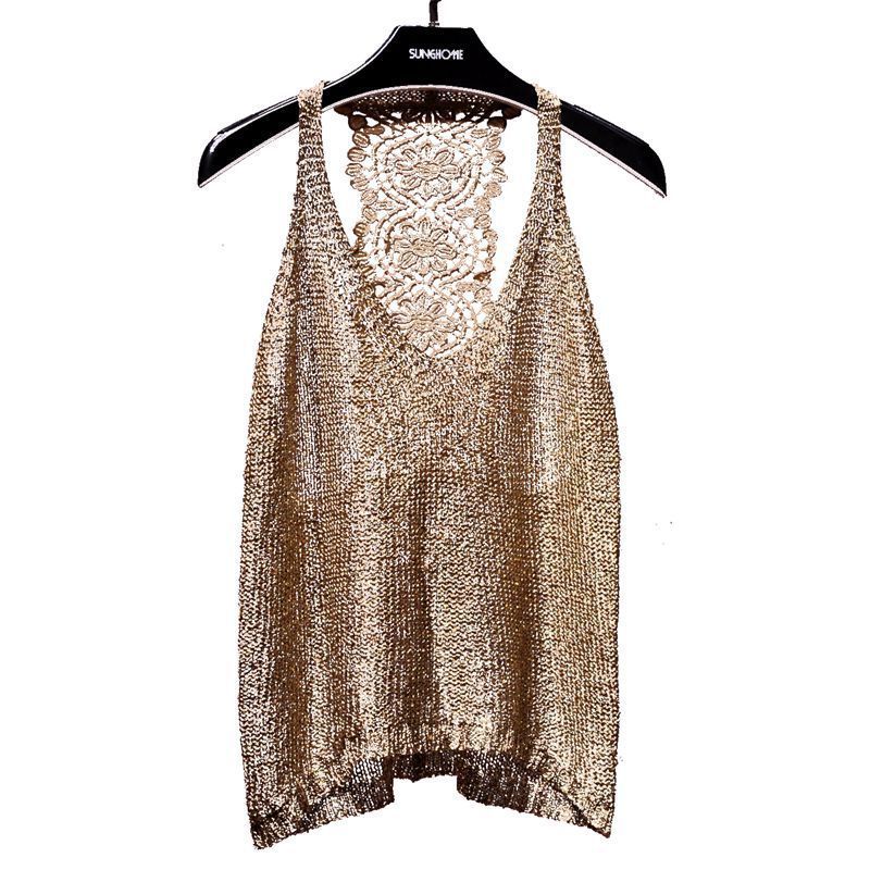 Sexy Off-shoulder Vest Halter Sequined Lace Top