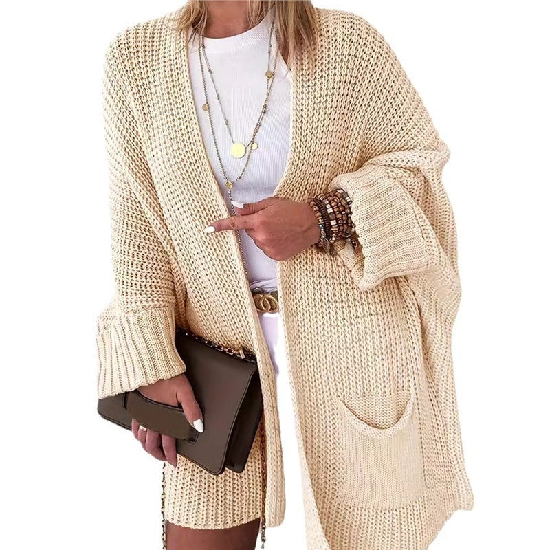 Front Cardigan Folding Batwing Sleeve Cardigan Oversized Knitted Sweater Coat