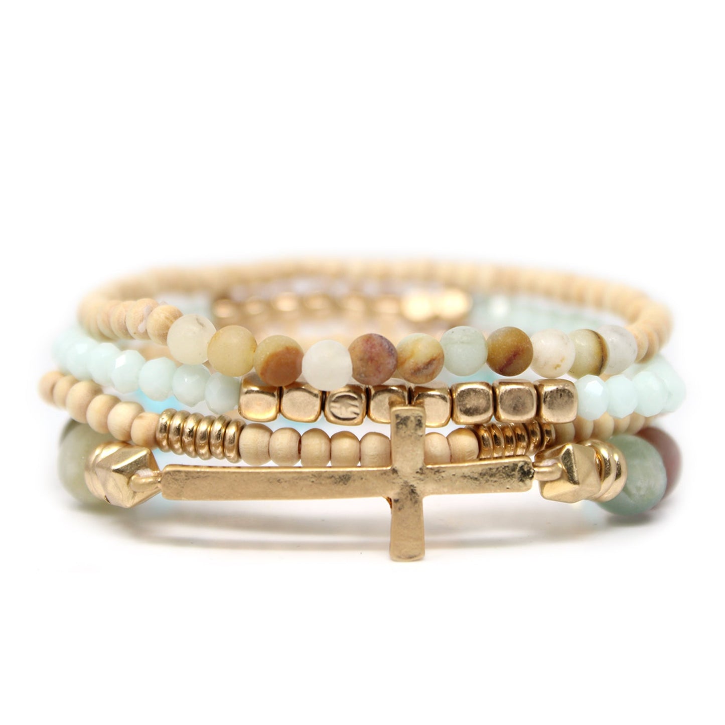 Set Of 4, Stone And Wooden Beads Bracelet by Ellisonyoung.com