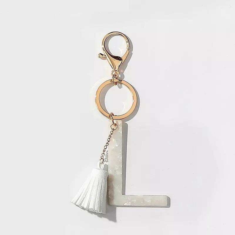 Tasseled Initial Key Chain, White by Ellisonyoung.com