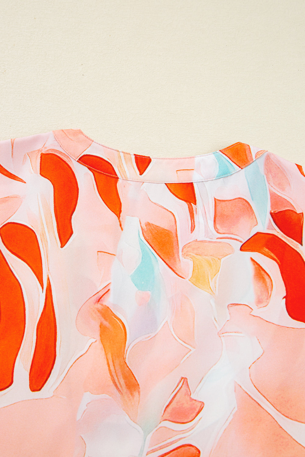 Orange Abstract Print Split Neck Long Sleeve Dress